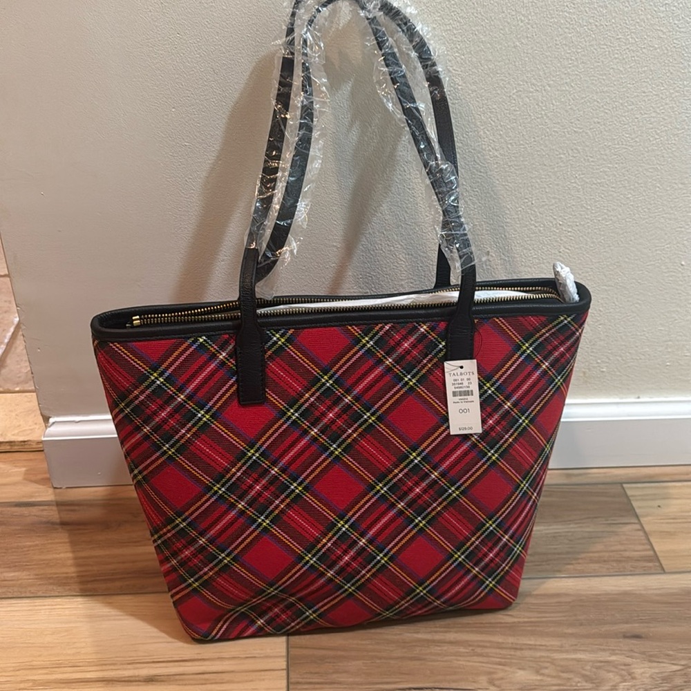 Talbots red plaid bag